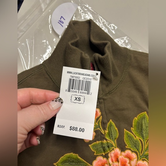 Lucky Brand Floral Flower Embroidered Full Zip Jacket Women Green Size XS New - Picture 5 of 6